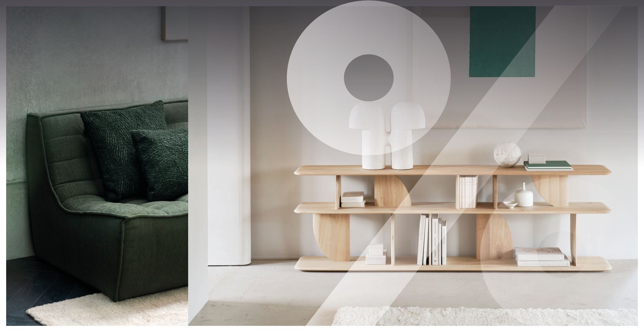 Destockage de meubles design, canape, étagère en chêne massif